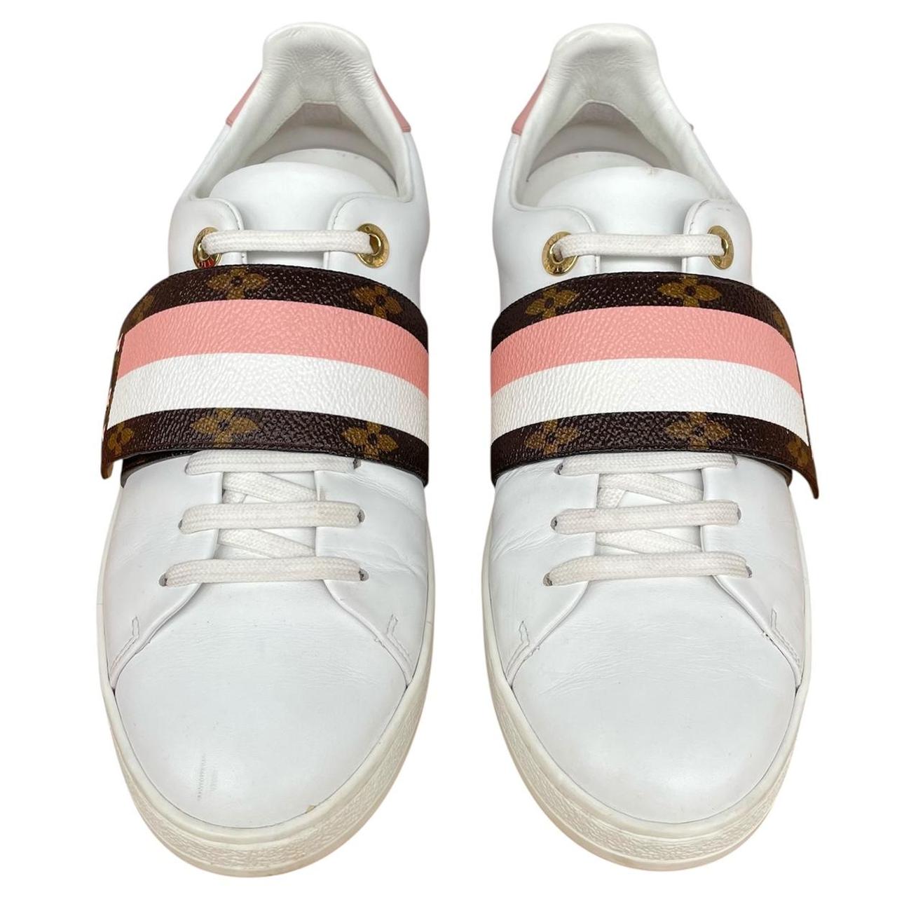 Louis Vuitton White and Pink Frontrow Monogram Strap Leather Trainers
