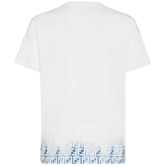 Fendi White and Blue Avio Faded Zucca Monogram Logo Short Sleeve T-Shirt