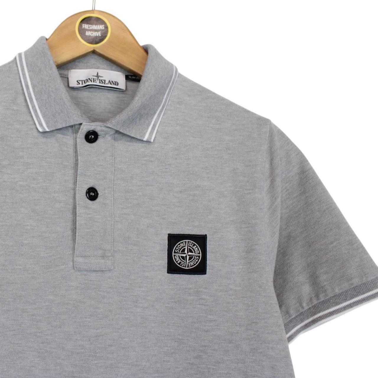 Stone Island AW 2022 Grey Short Sleeve Compass Cotton Polo Shirt