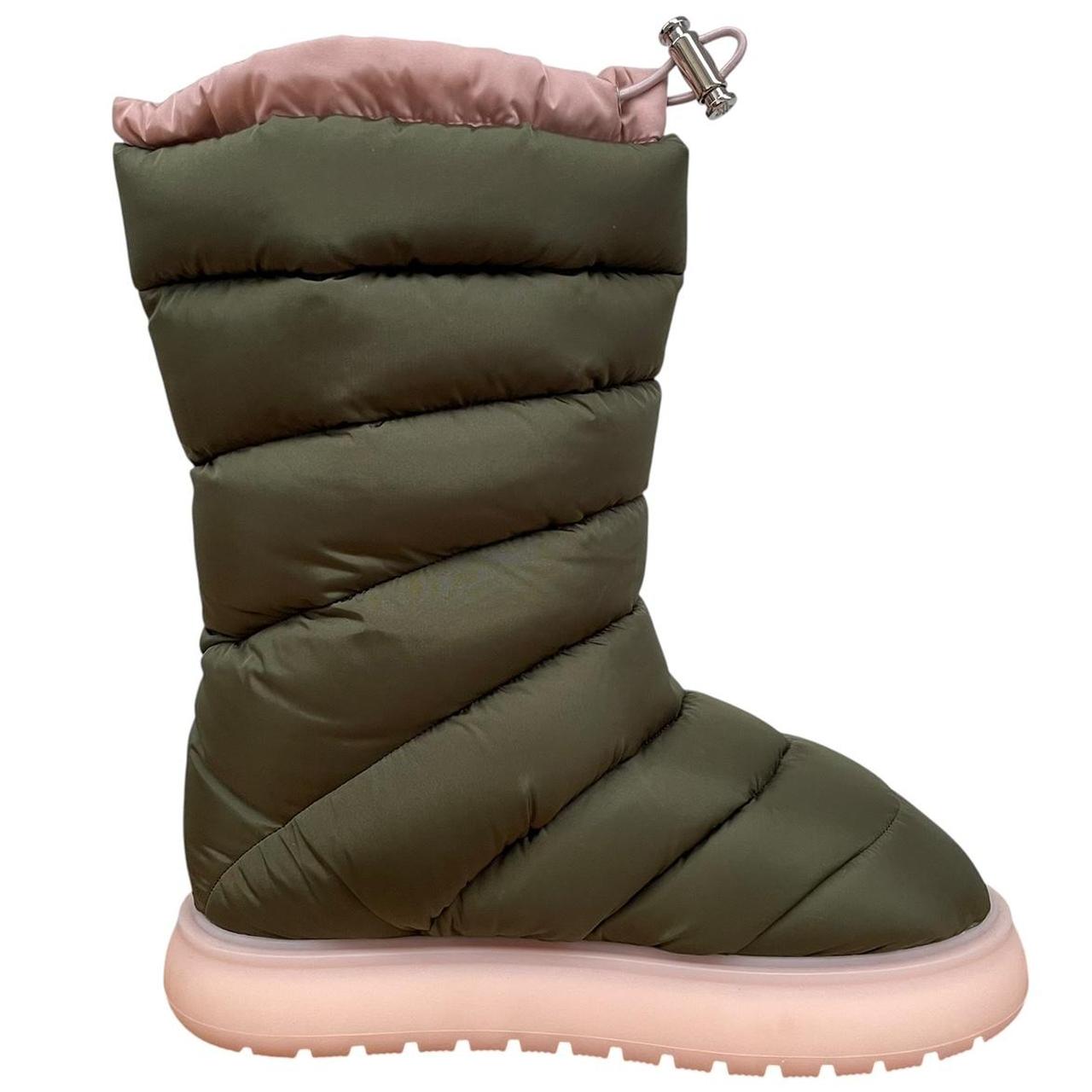 Moncler Khaki Green Logo Patch Down Padded Snow Boots