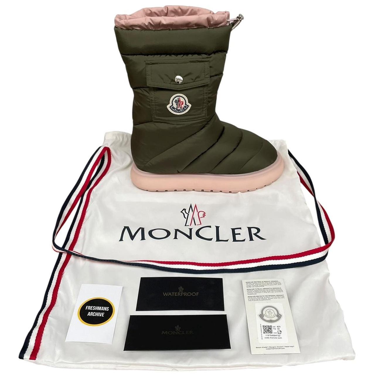 Moncler Khaki Green Logo Patch Down Padded Snow Boots