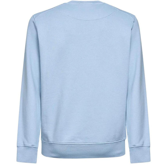 Stone Island blue cotton crew neck sweatshirt with embroidered compass logo and tags.