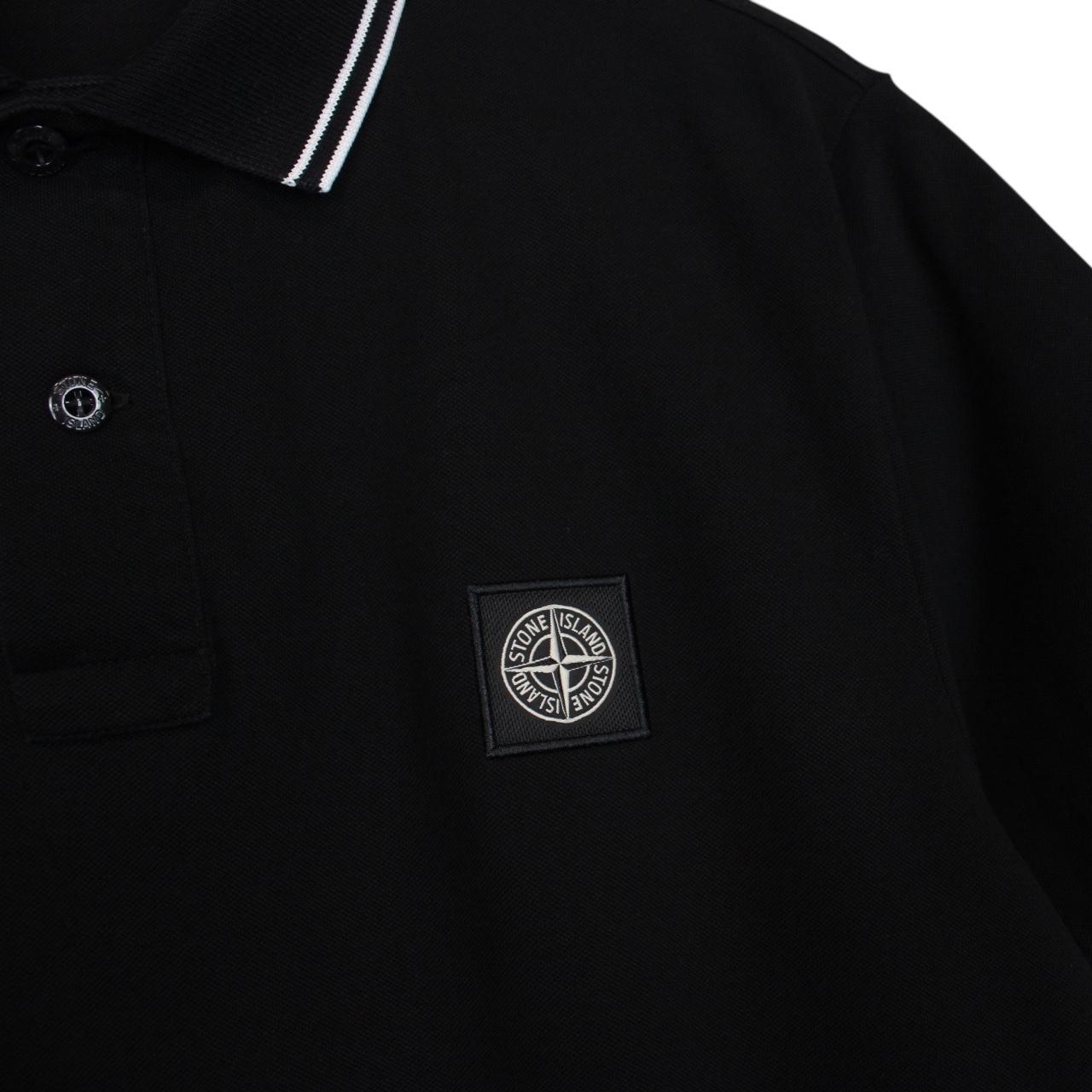 Stone Island Black and White Short Sleeve Compass Cotton Polo Shirt