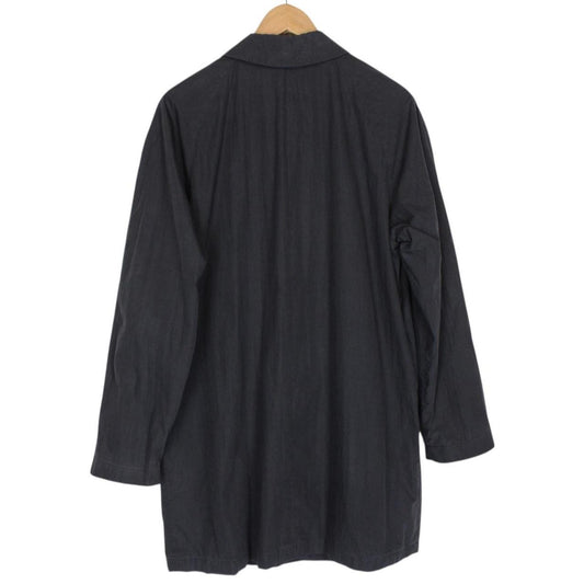 Vintage Burberry London Navy Blue Nova Check Lined Cotton Blend Balmacaan Coat