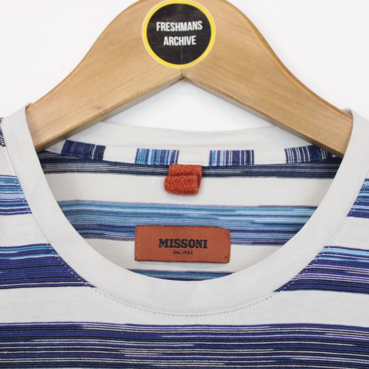 Missoni Blue and White Striped Short Sleeve Cotton T-Shirt