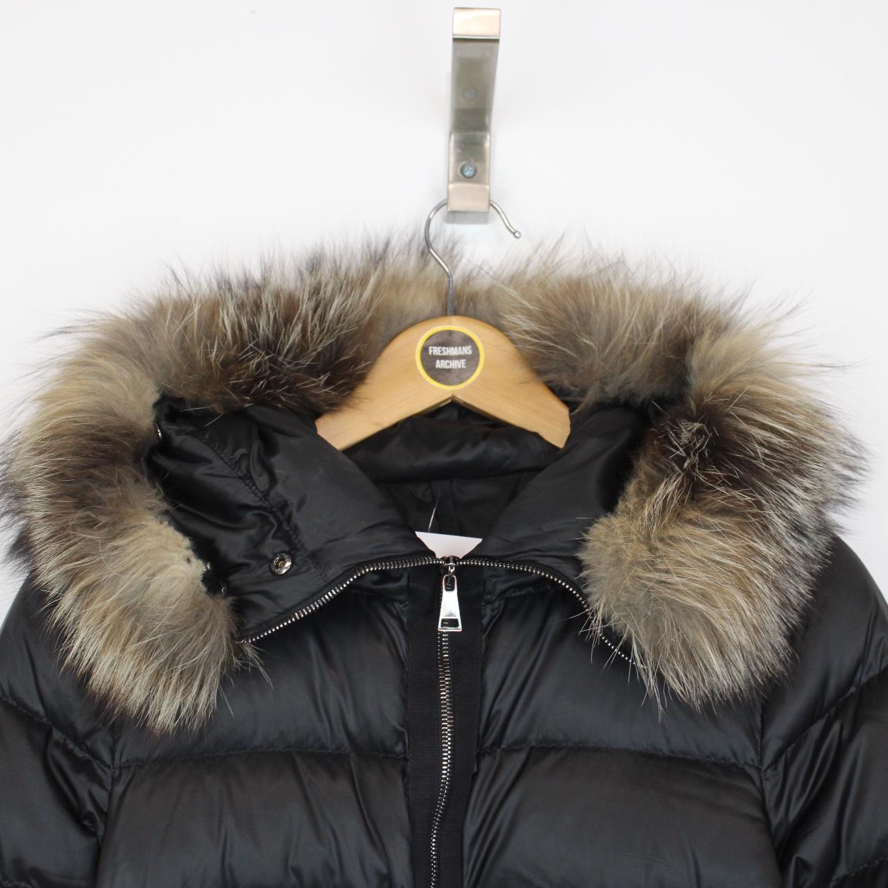 Moncler Tatie Black Fur Hooded Belted Down Puffer Jacket