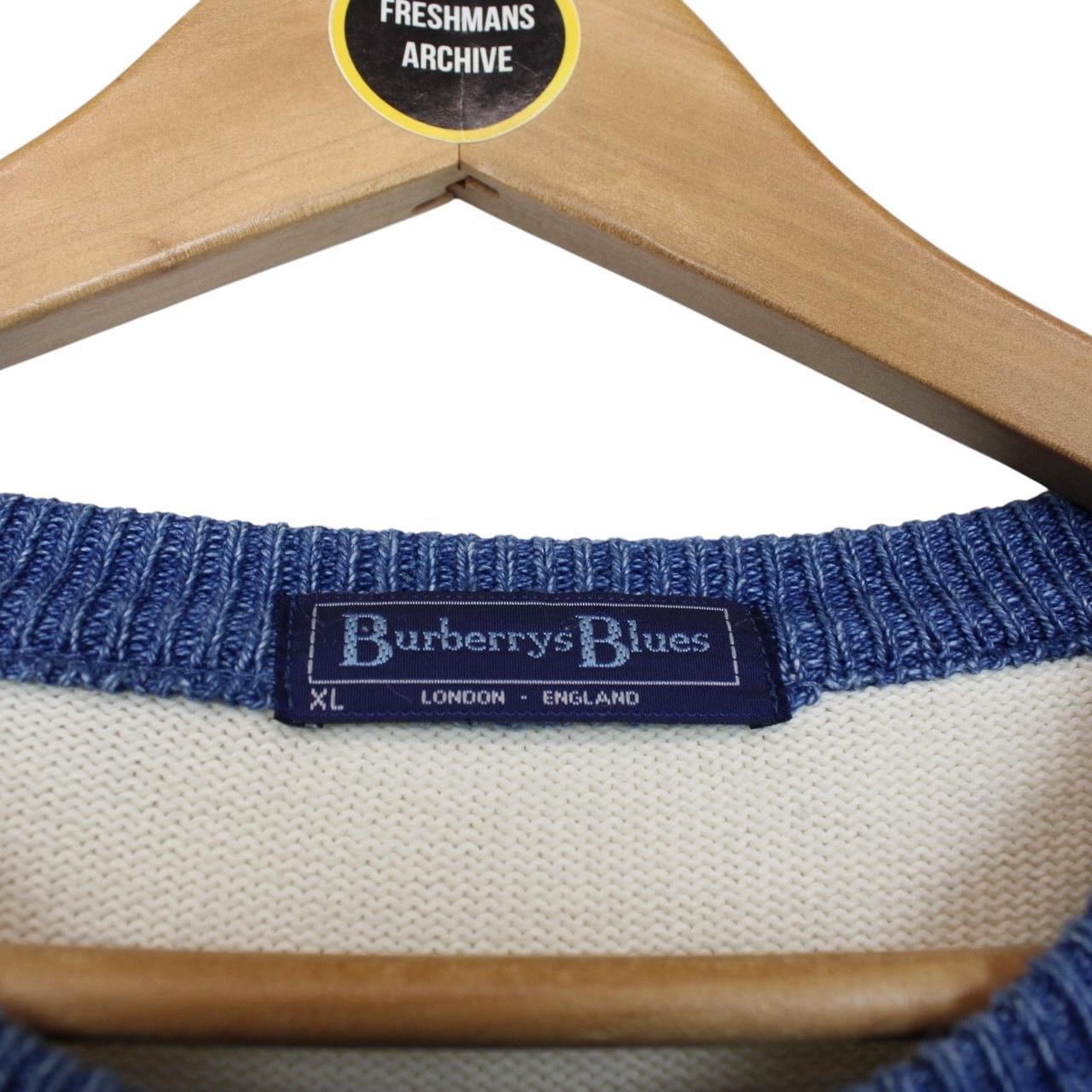 Vintage 90s Burberry Blues Cream and Blue Striped Cotton Knit Jumper