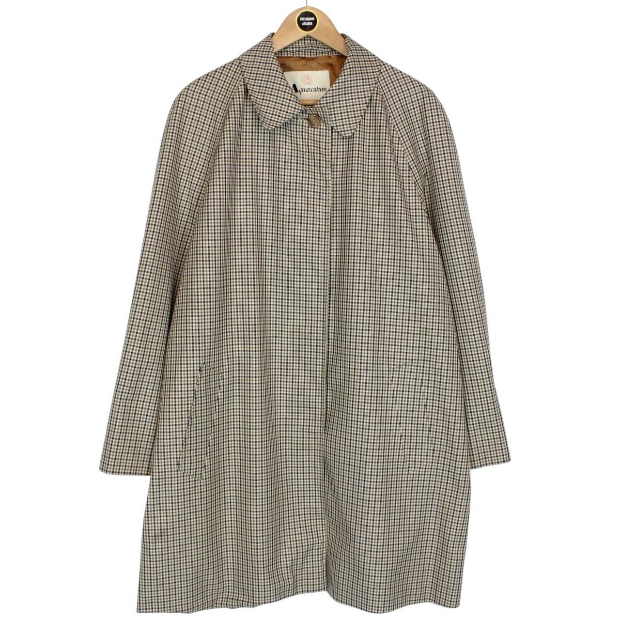 Aquascutum Brown House Check Single Breasted Cotton Coat