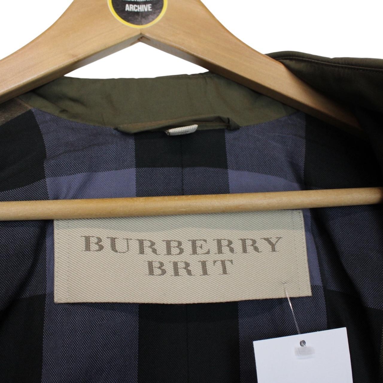 Burberry Brit Khaki Green Double Breasted Belted Leather Sleeve Trench Coat