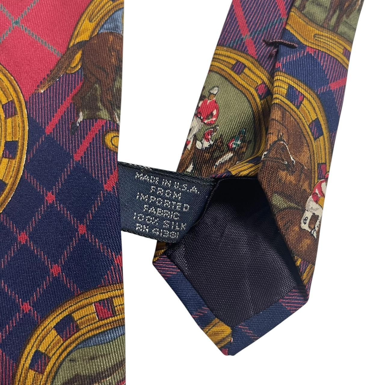 Polo Ralph Lauren multicoloured silk tie featuring equestrian print and logo detail.