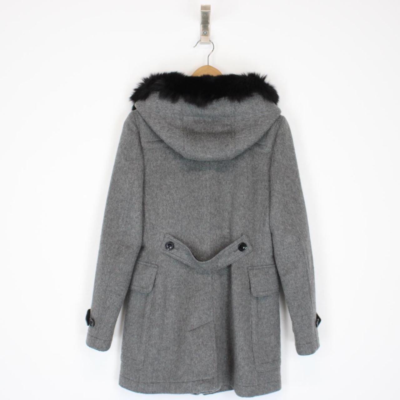 Burberry Brit Blackwell Grey and Black Wool Nova Check Lined Fur Hooded Jacket
