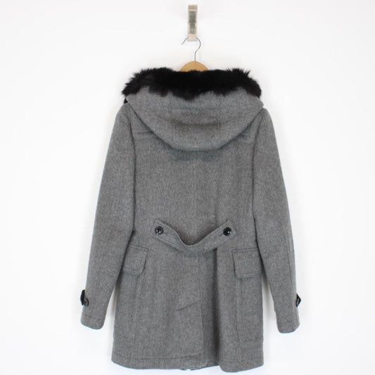 Burberry Brit Blackwell Grey and Black Wool Nova Check Lined Fur Hooded Jacket