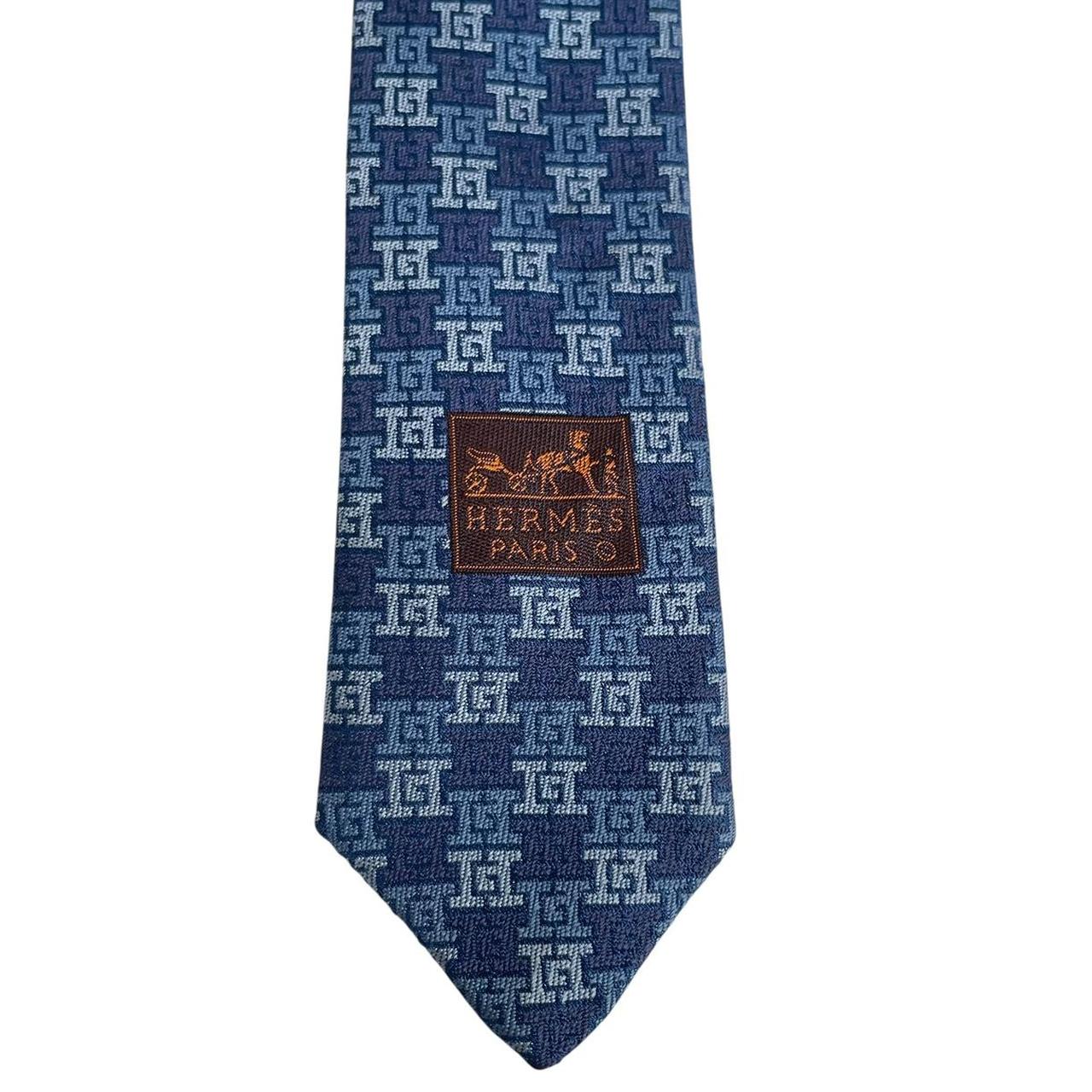 Hermes Paris Blue Monogram Silk Tie