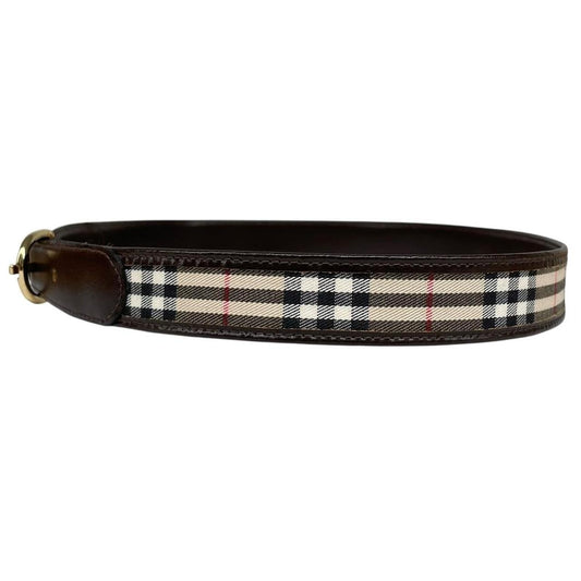 Vintage 80s Burberry Brown and Beige Nova Check Leather Belt