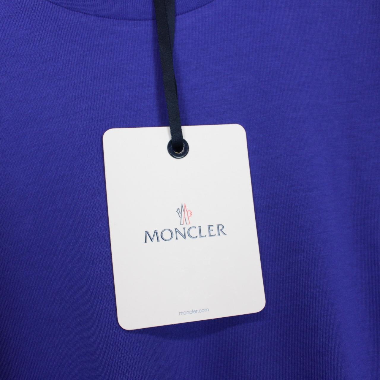 Moncler Blue and White Back Logo Print Short Sleeve Cotton T-Shirt