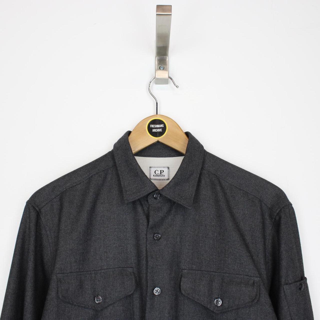 CP Company Grey Button Up Military Double Pocket Lens Overshirt