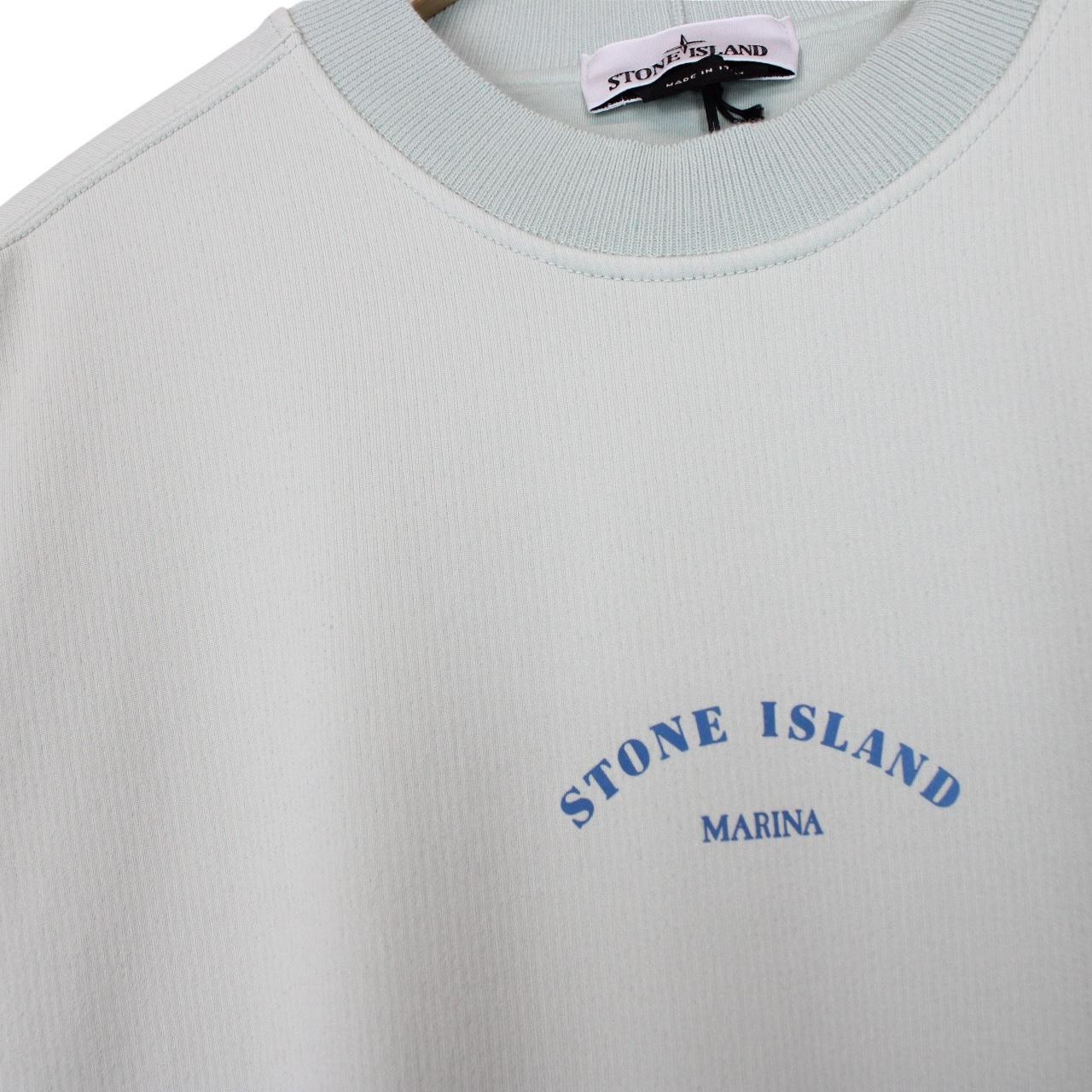 Stone Island Marina SS 2023 Light Blue Plated Dyed Cotton Sweatshirt Jumper