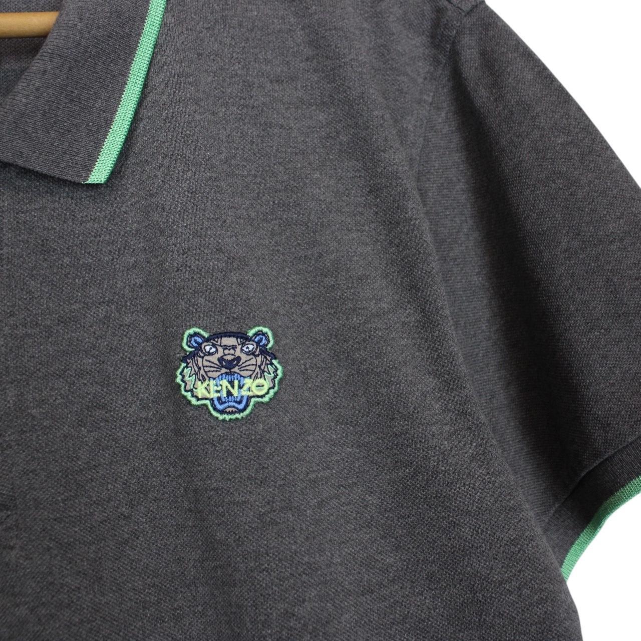 Kenzo Paris Dark Grey Tiger Short Sleeve Cotton Polo Shirt