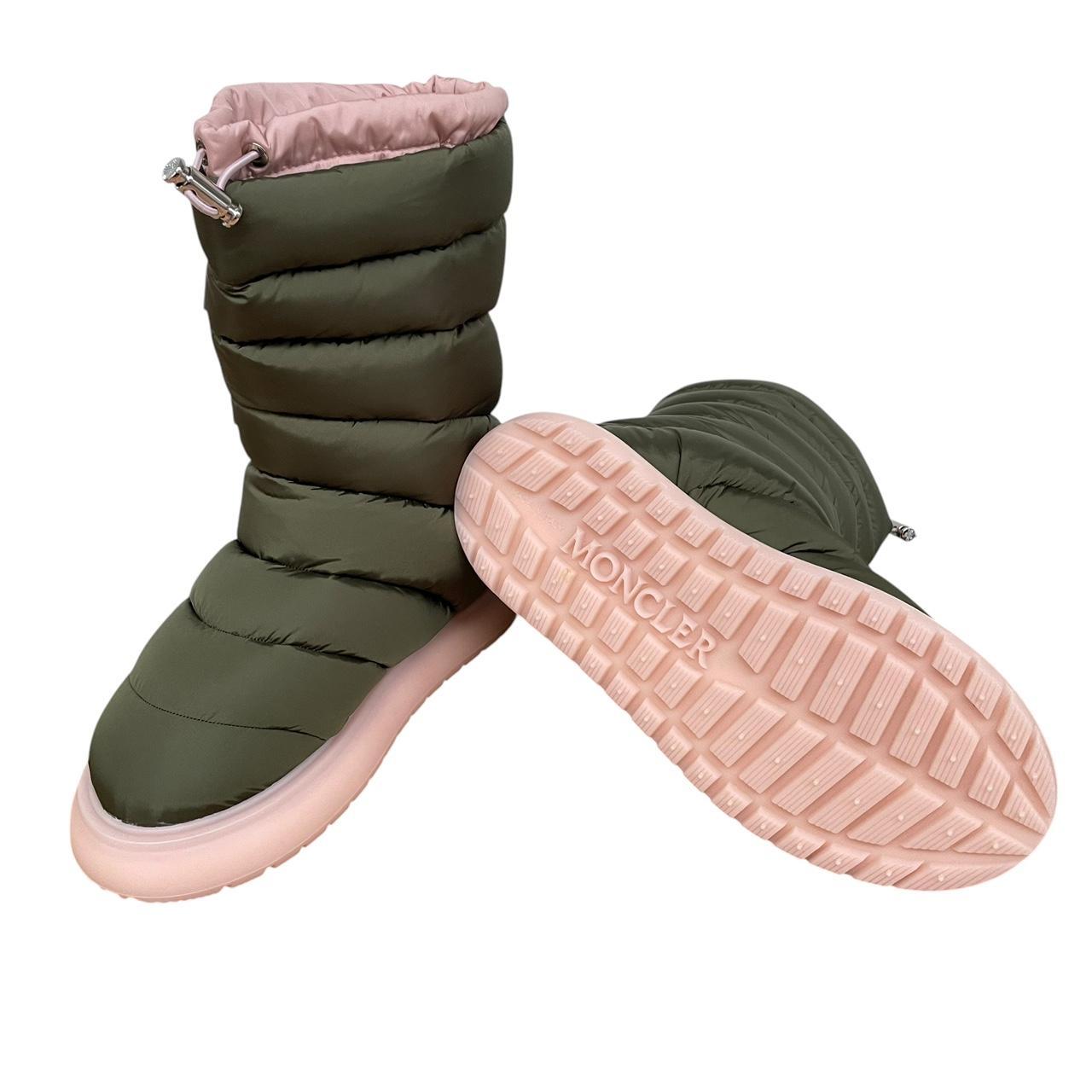 Moncler Khaki Green Logo Patch Down Padded Snow Boots