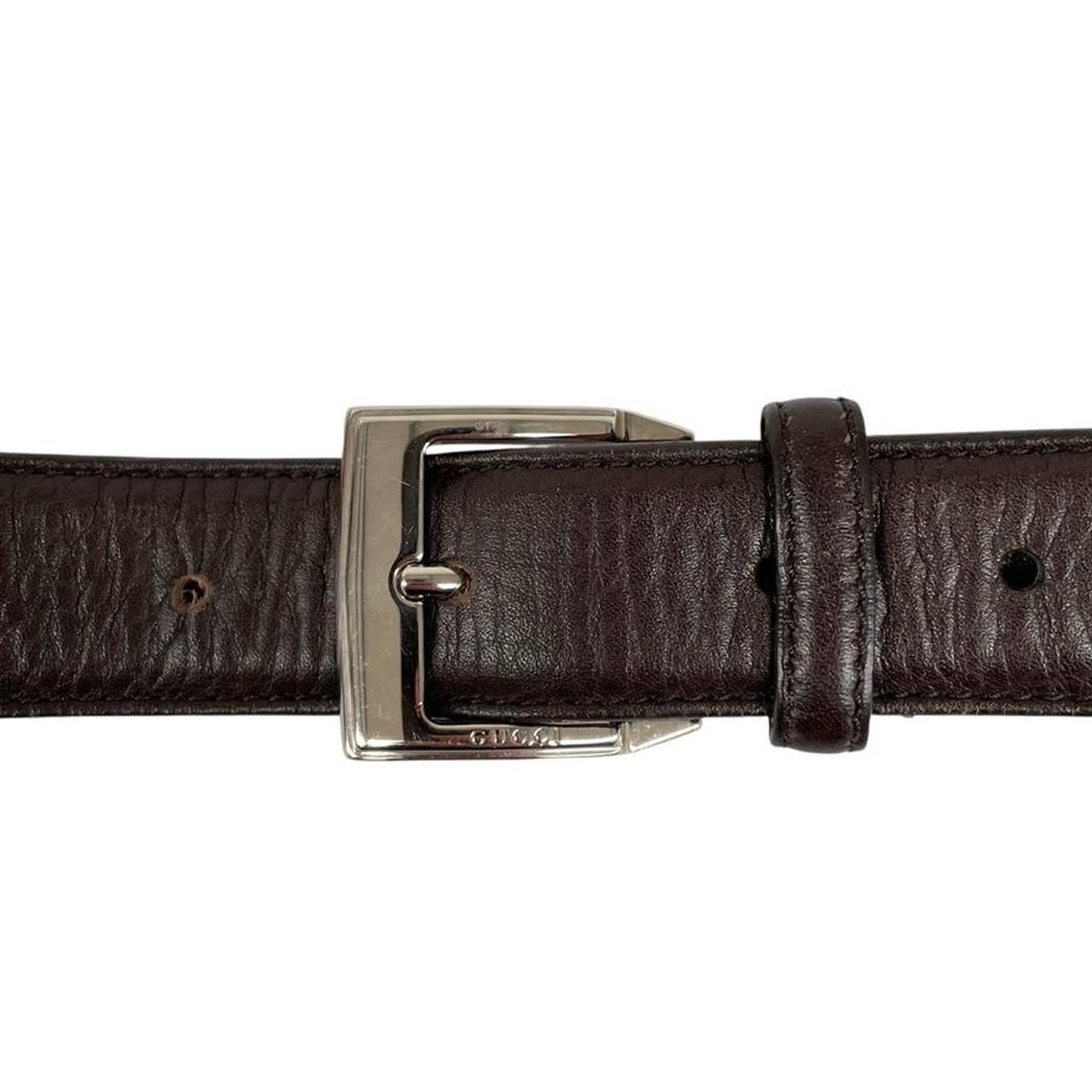 Gucci Brown and Silver Rectangular Buckle Leather Belt