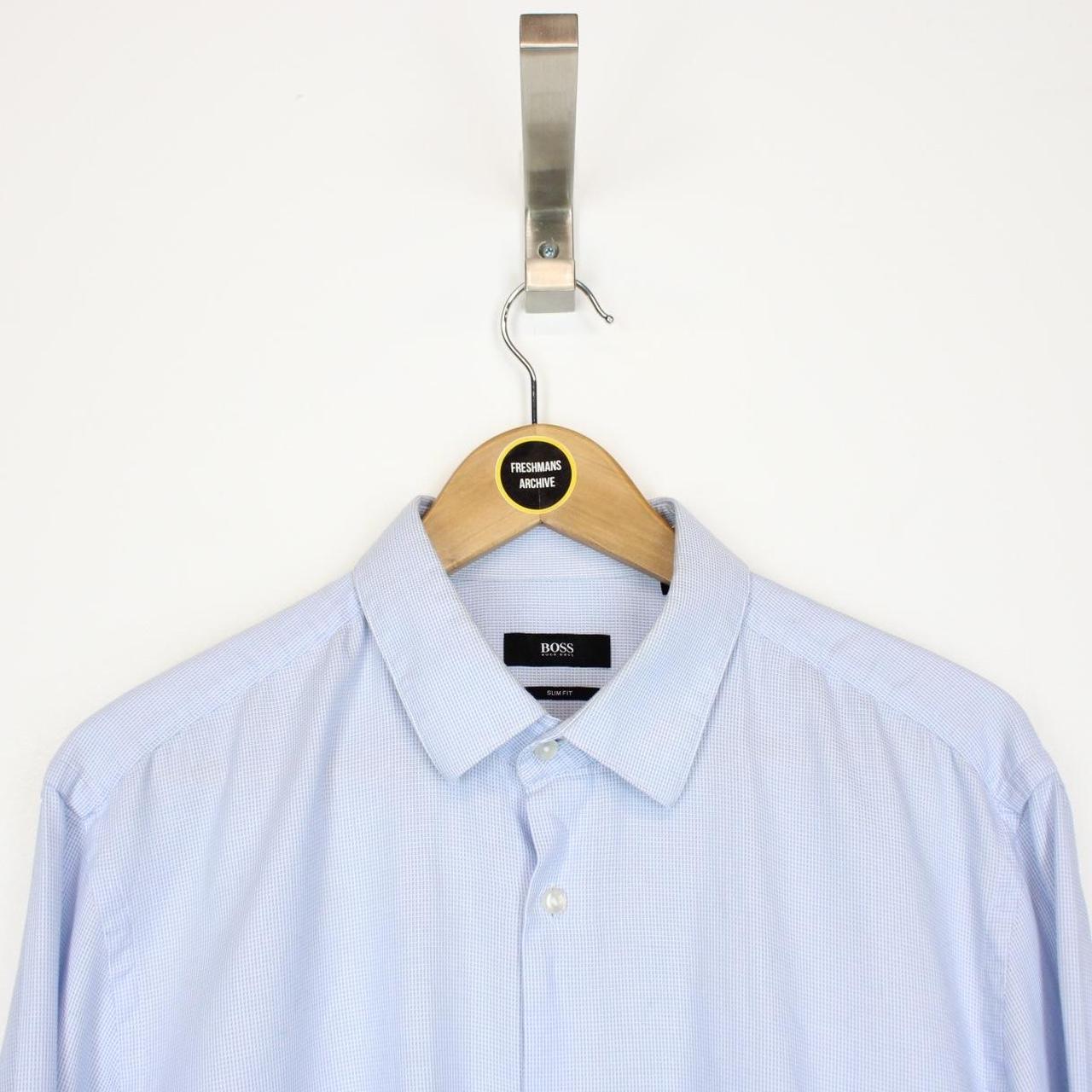 Hugo Boss Blue and White Long Sleeve Cotton Shirt