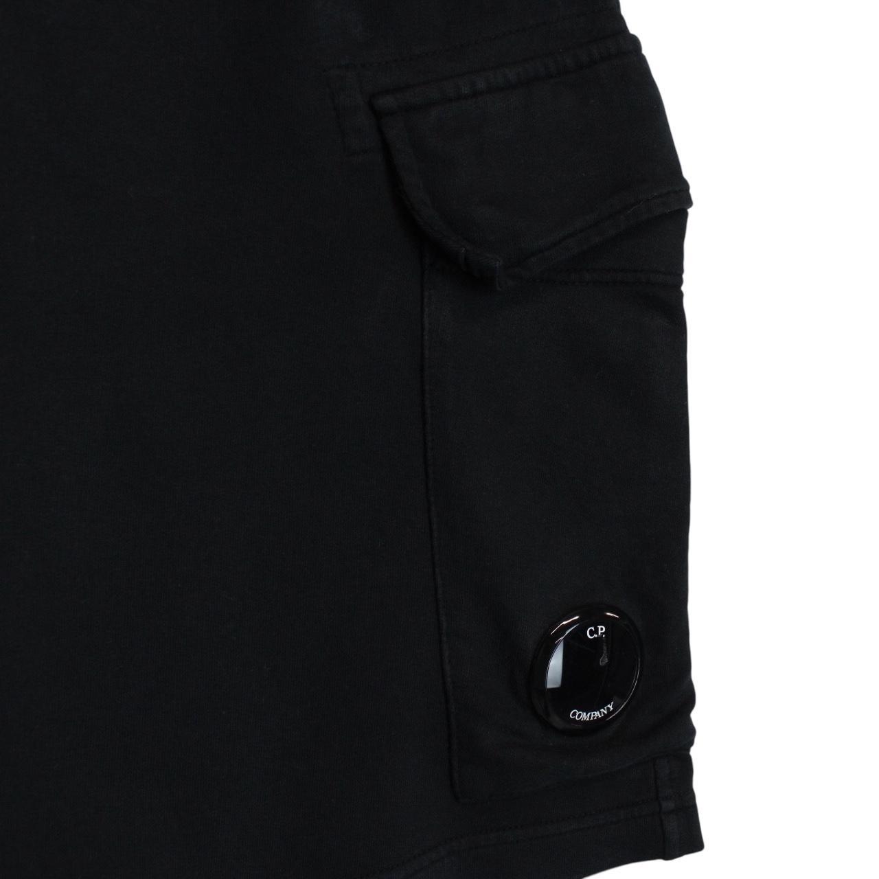 CP Company Black Cotton Micro Lens Fleece Jogger Shorts