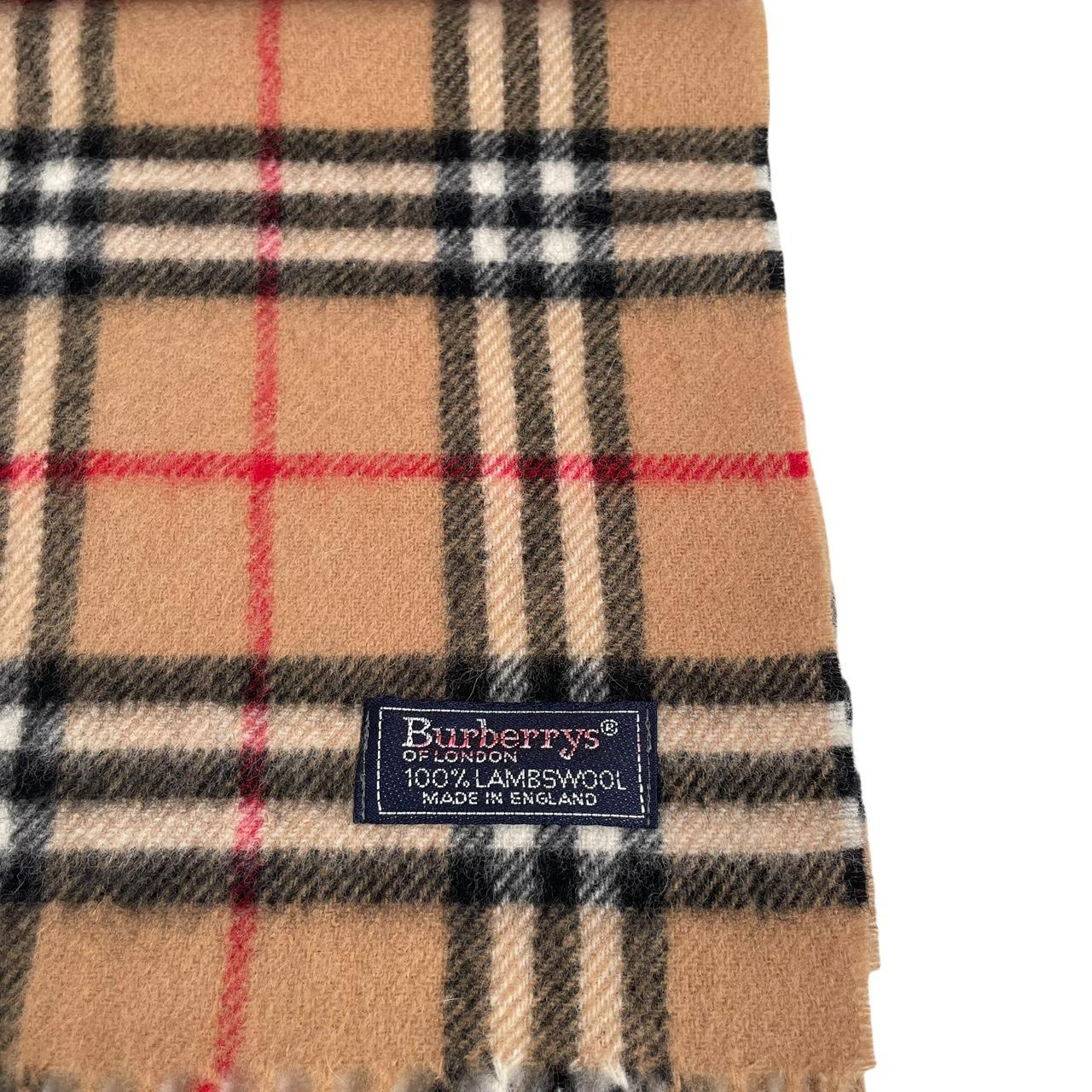 Vintage 90s Burberry Tan Brown Nova Check Lambswool Scarf