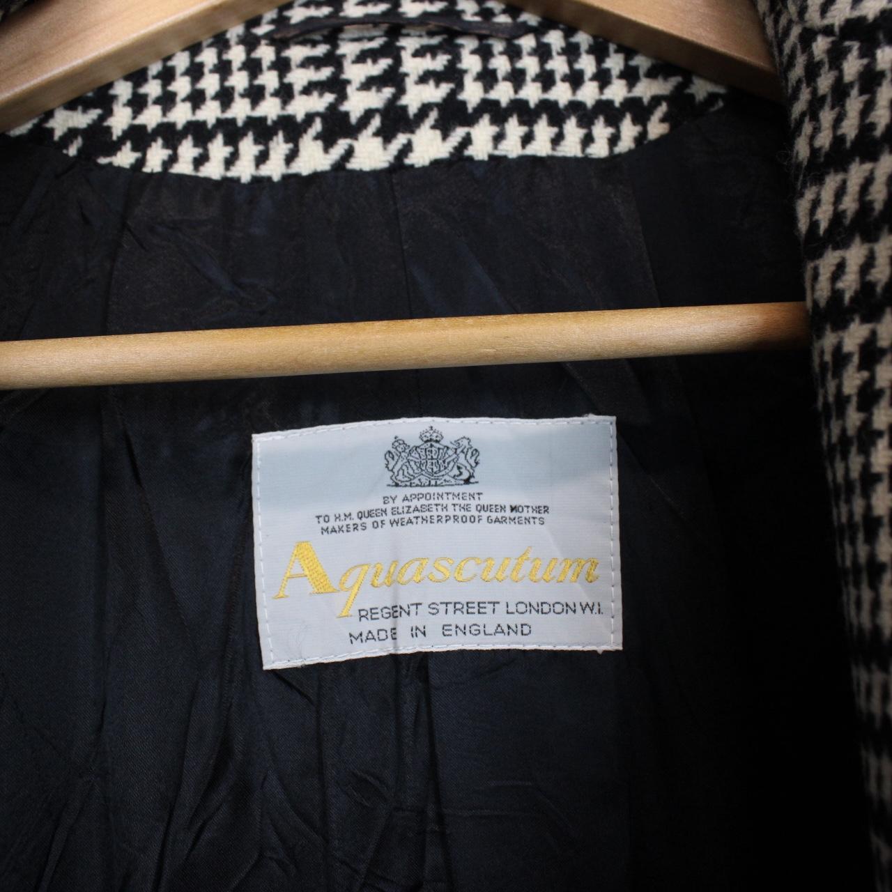 Vintage 90s Aquascutum White and Black Check Virgin Wool Coat