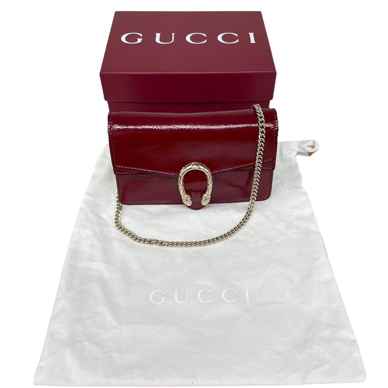 Gucci Mini Dionysus Burgundy Textured Patent Leather Shoulder Bag