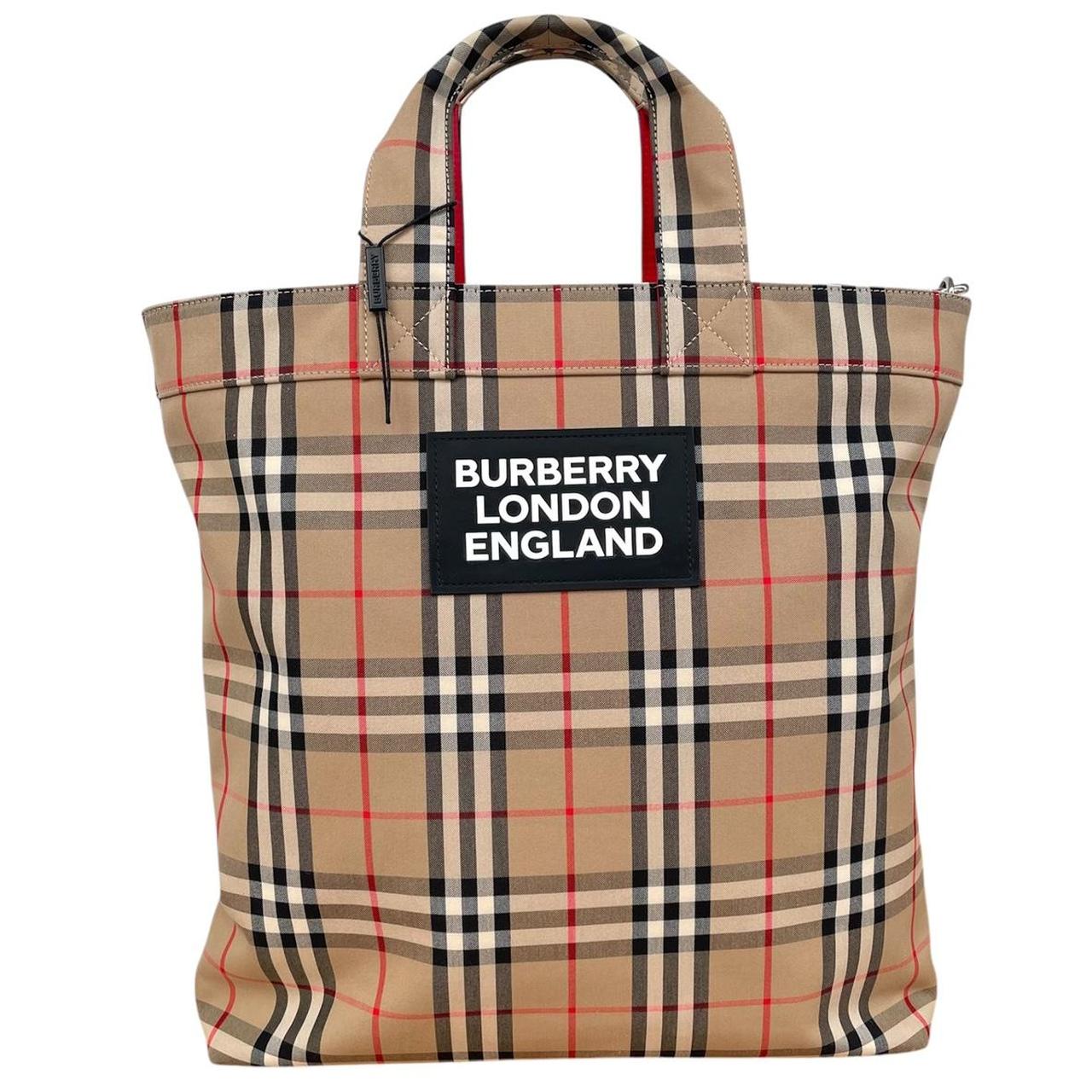 Burberry Tan Brown Nova Check Logo Applique Cotton Blend Satchel Tote Bag