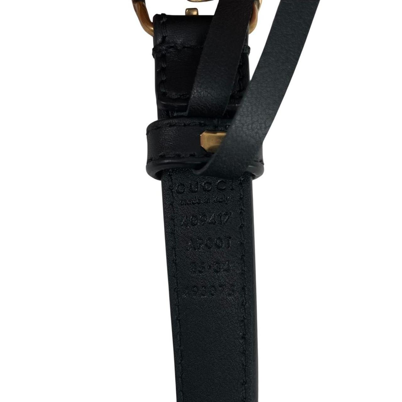 Gucci Black and Antique Brass Marmont Thin Leather Belt with GG Buckle
