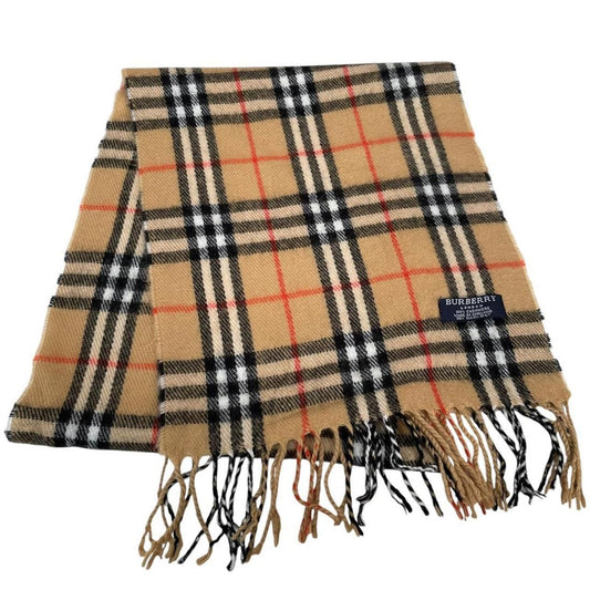 Vintage 90s Burberry Beige Nova Check Lambswool Scarf