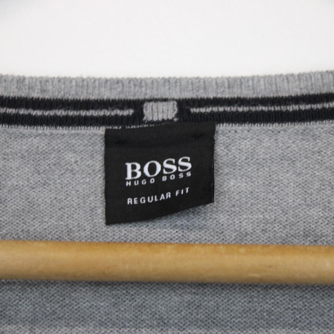 Hugo Boss Grey V-Neck Cotton Knit Jumper