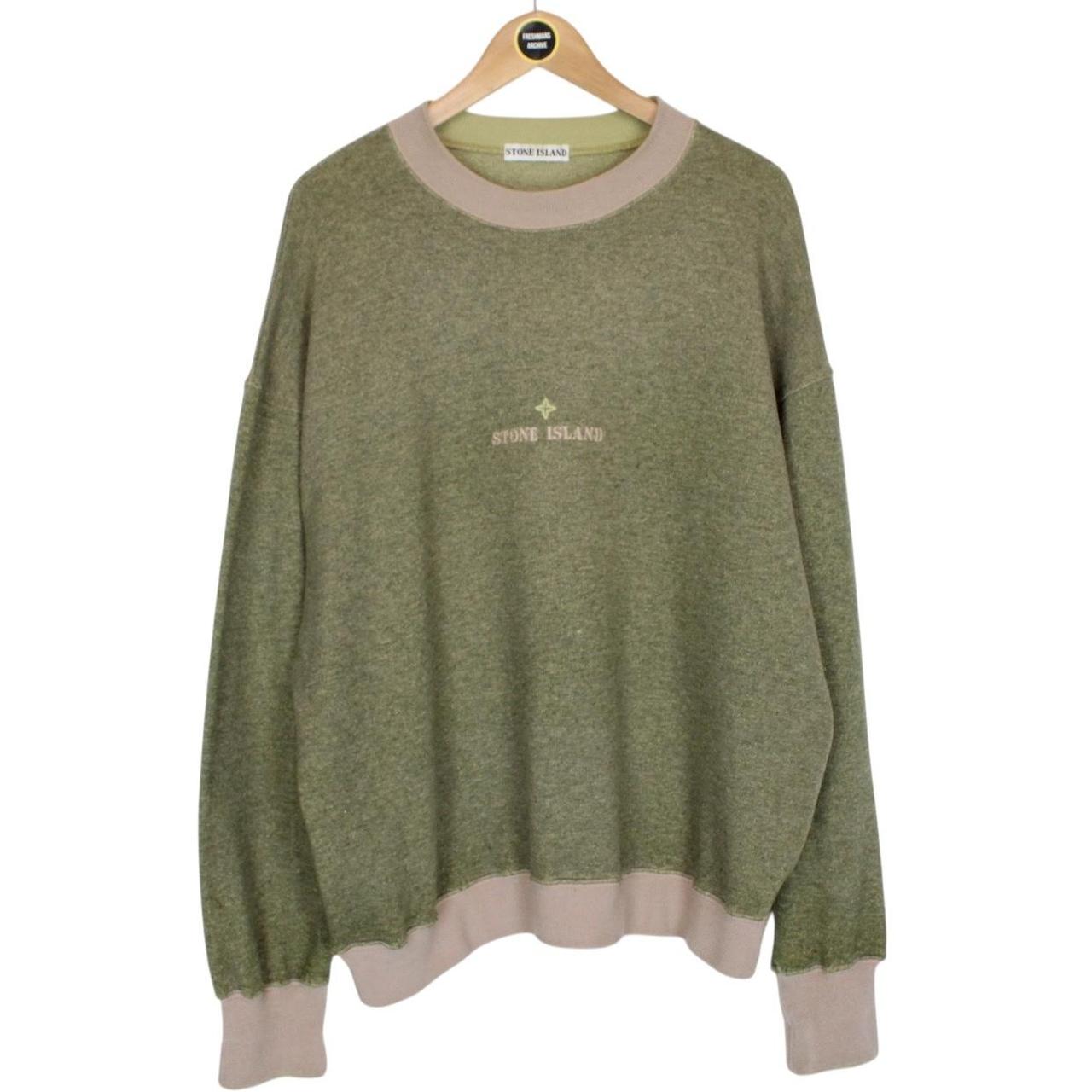 Vintage 1989 Stone Island Green Edge Badge Green Wool Blend Sweatshirt Jumper