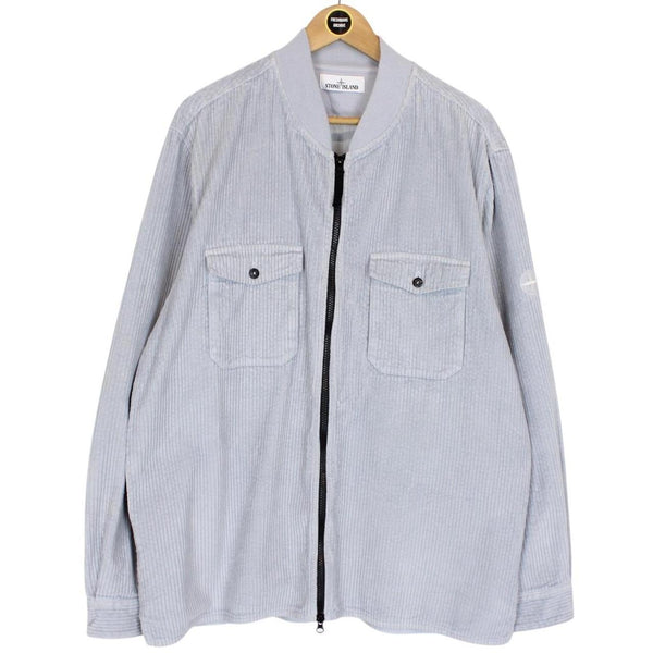 Stone Island AW 2021 Blue Jumbo Corduroy Full Zip Overshirt Jacket