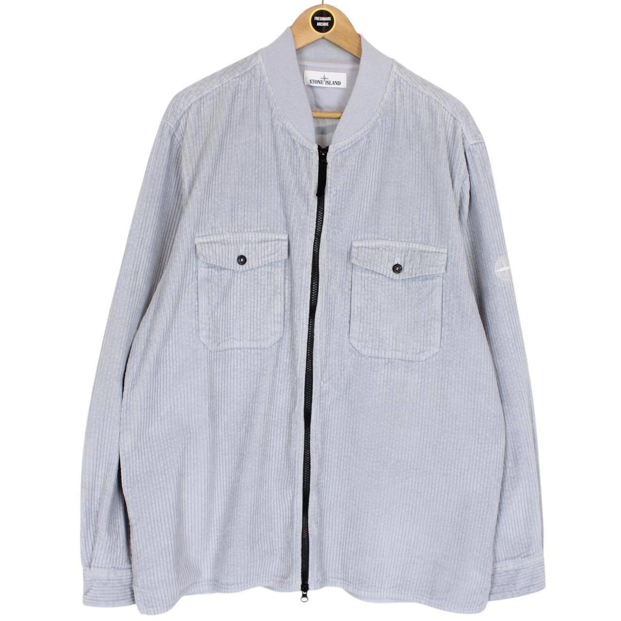 Stone Island AW 2021 Blue Jumbo Corduroy Full Zip Overshirt Jacket