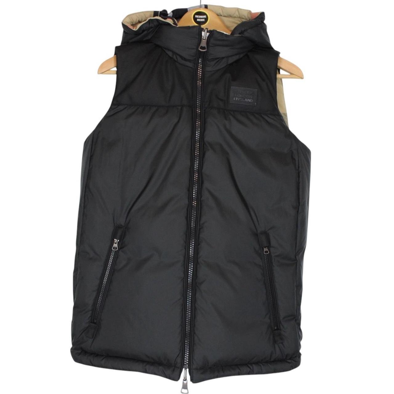 Burberry Oakham Beige and Black Nova Check Reversible Hooded Down Gilet /