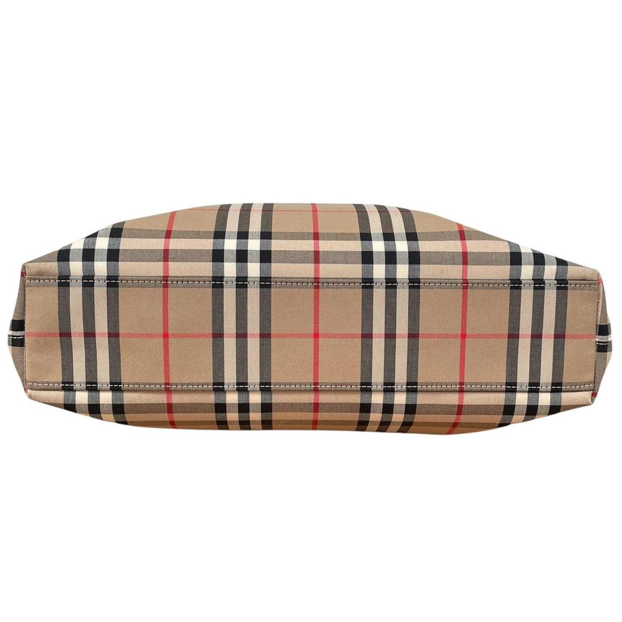 Burberry Tan Brown Nova Check Logo Applique Cotton Blend Satchel Tote Bag