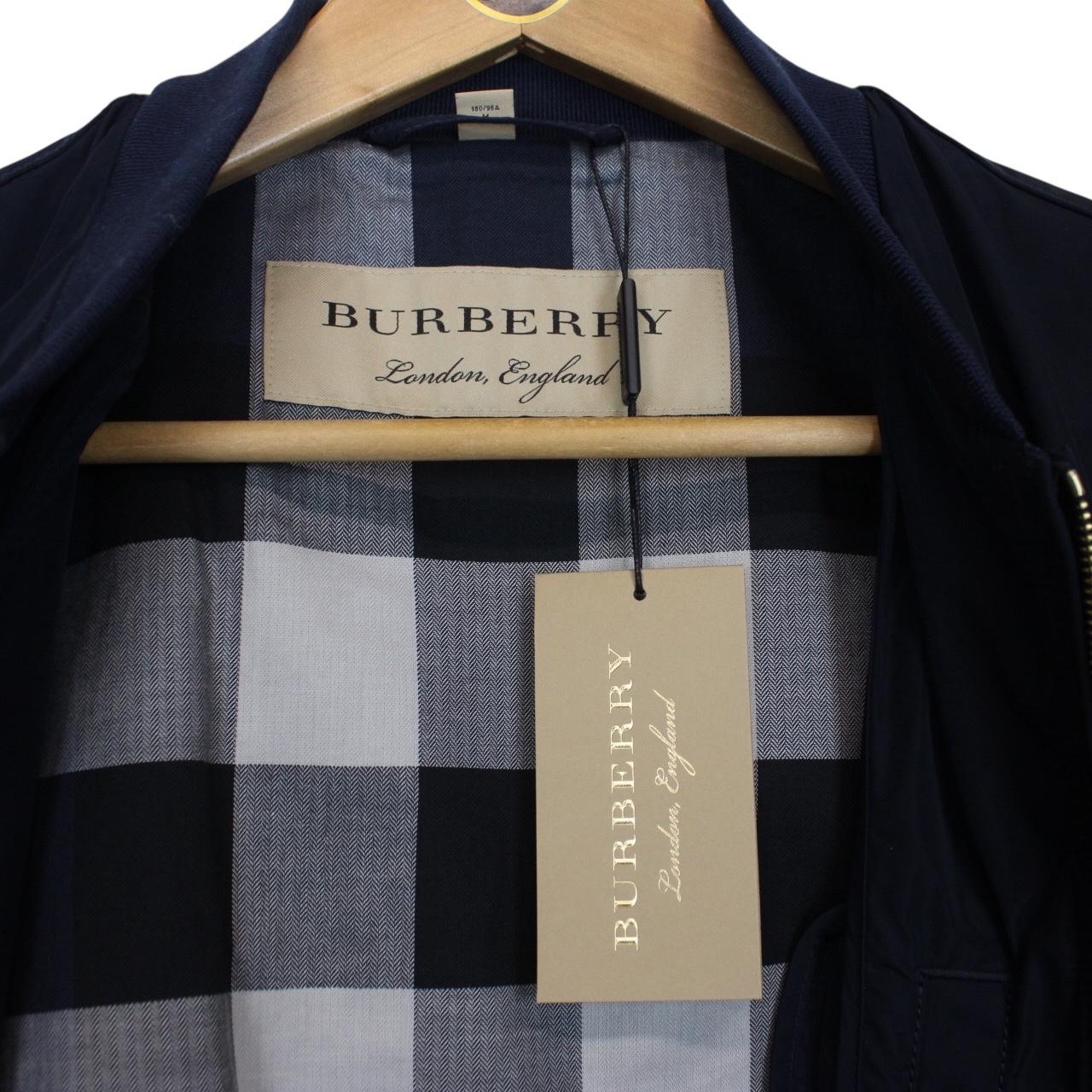 Burberry London Navy Blue Full Zip Nylon Bomber Jacket