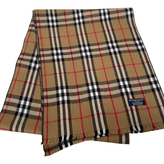 Vintage 90s Burberry Tan Brown Nova Check Lambswool Scarf