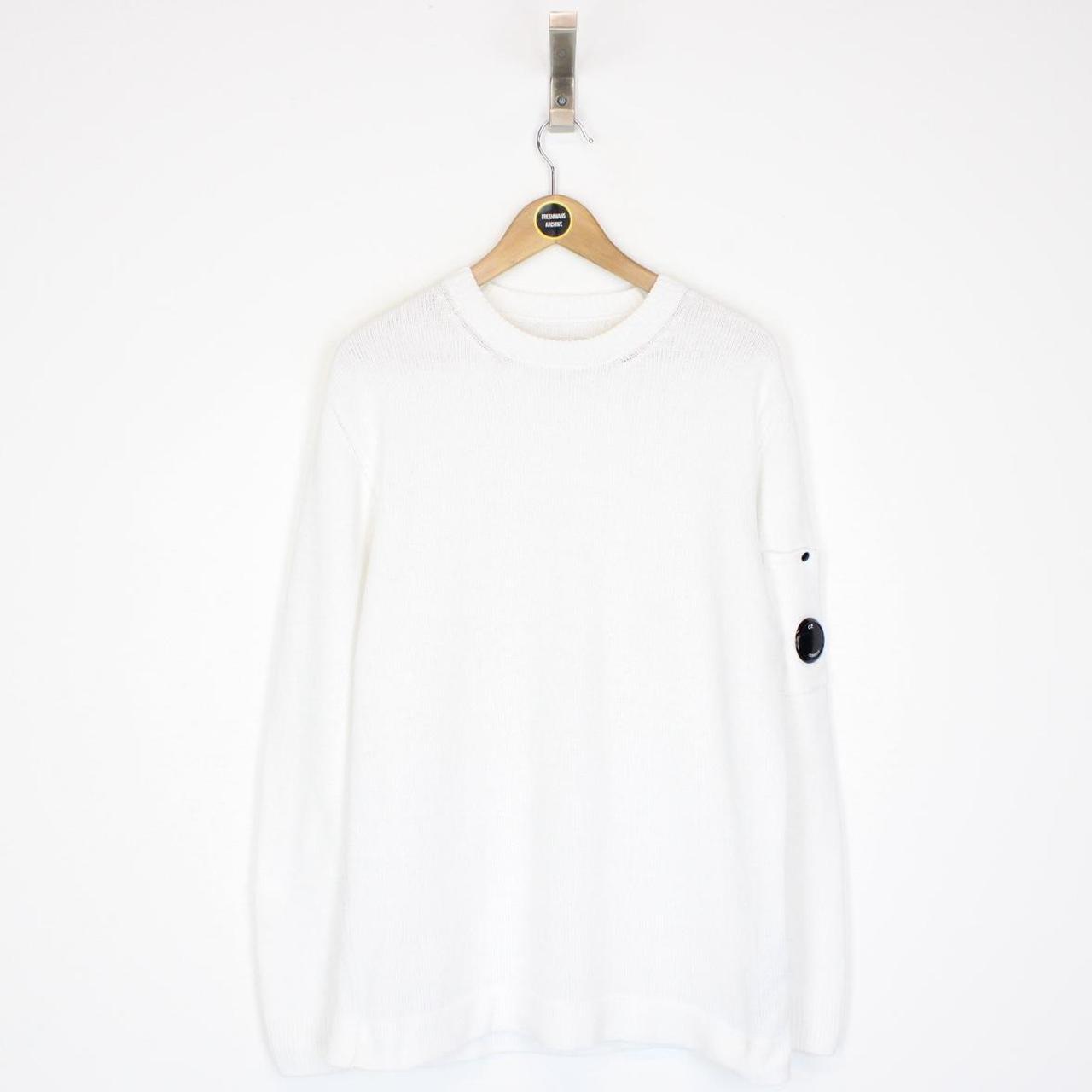 CP Company White Chenille Cotton Knit Sweatshirt Jumper