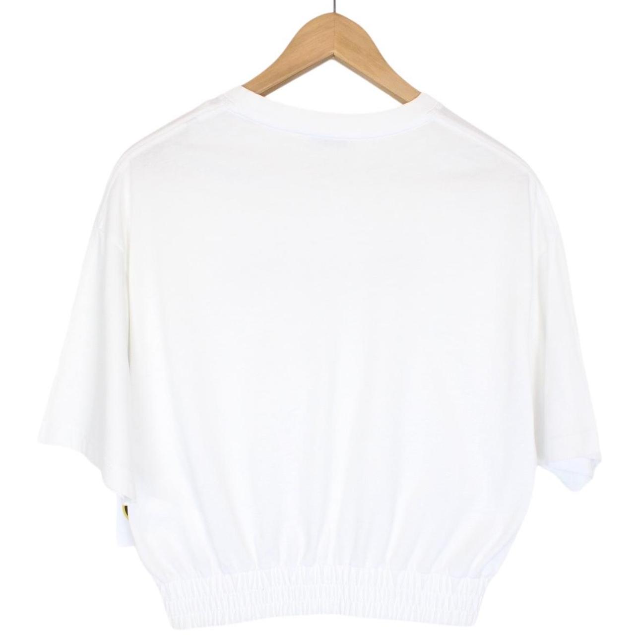 Moncler White Logo Print Short Sleeve Cropped T-Shirt