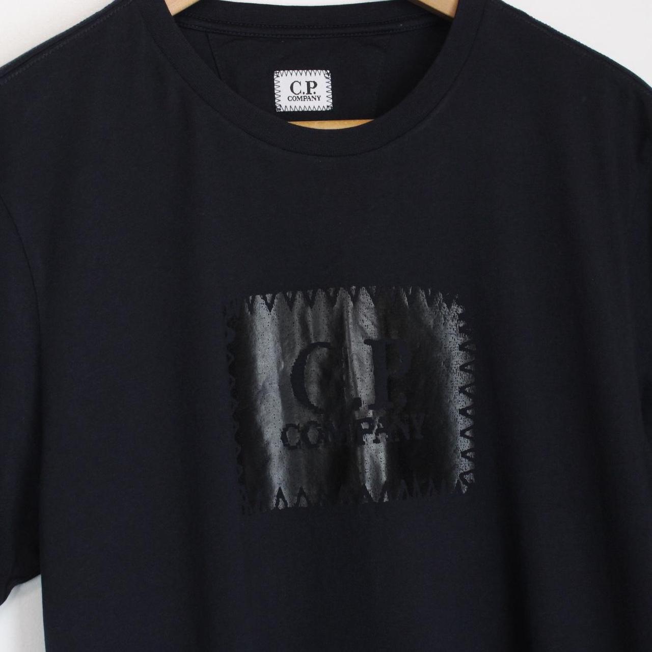 CP Company Navy Blue and Black Block Logo Short Sleeve T-Shirt