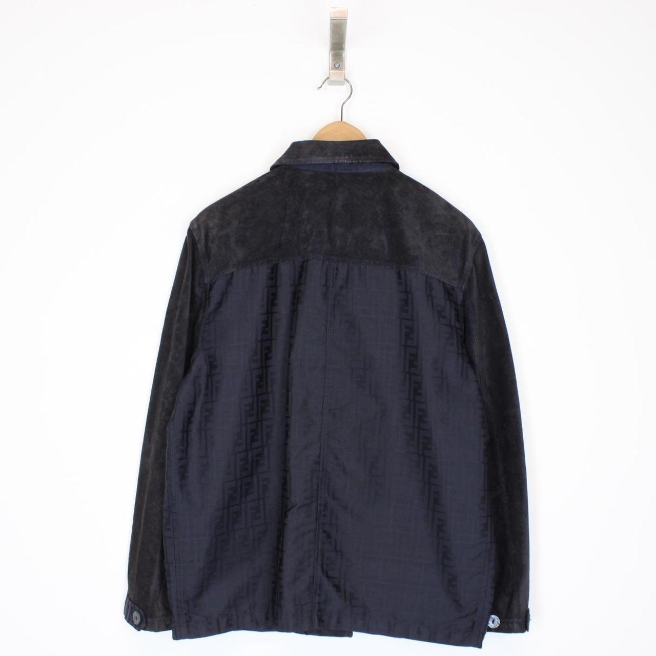 Vintage 90s Fendi Grey and Navy Blue Zucca Monogram Nylon and Velour Jacket