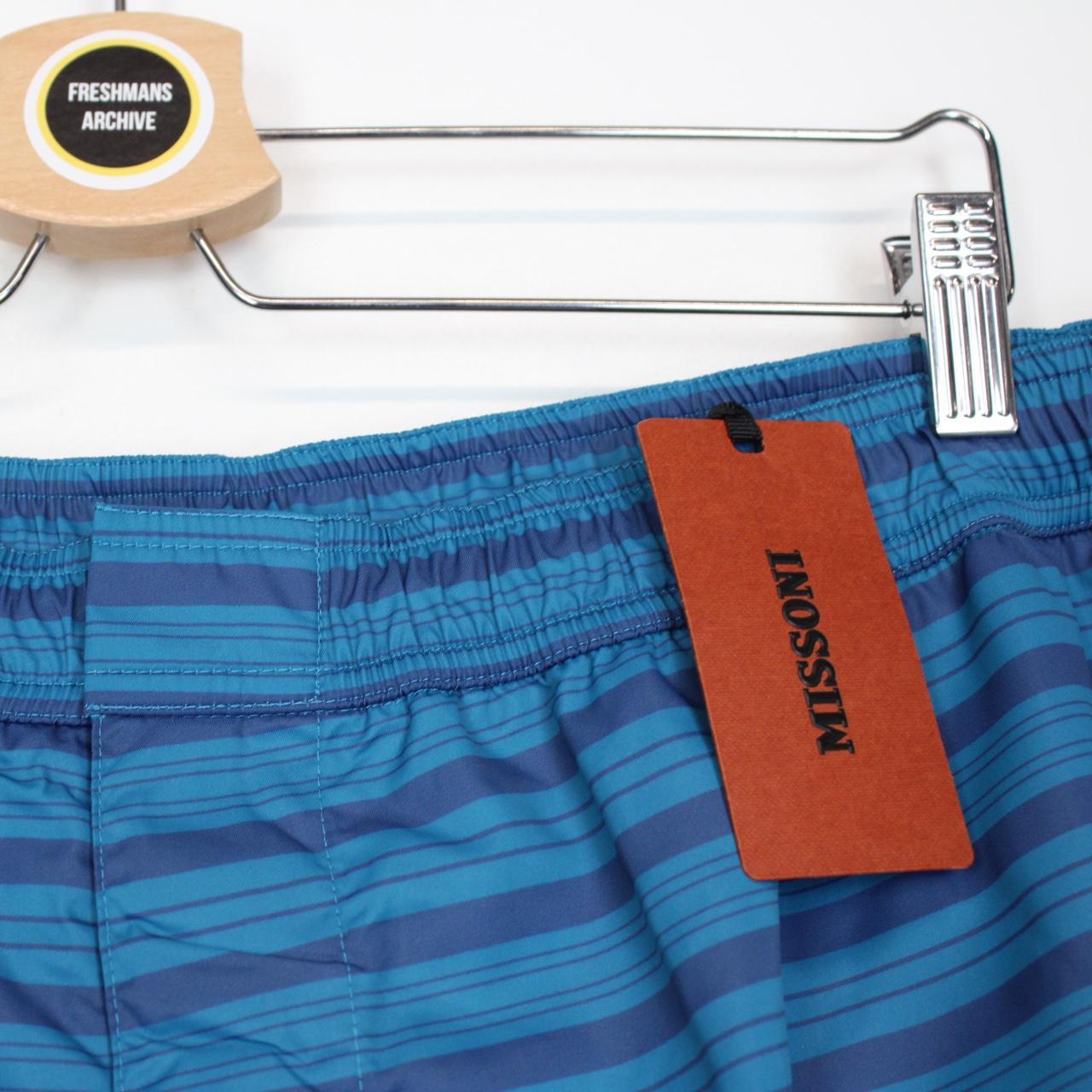 Missoni Blue Striped Logo Patch Nylon Swim Shorts