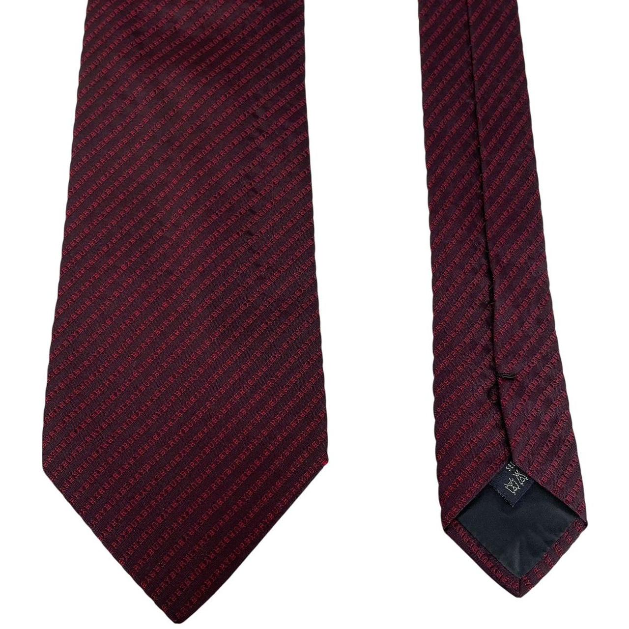 Vintage Burberry London Red and Navy Blue Repeat Logo Silk Tie