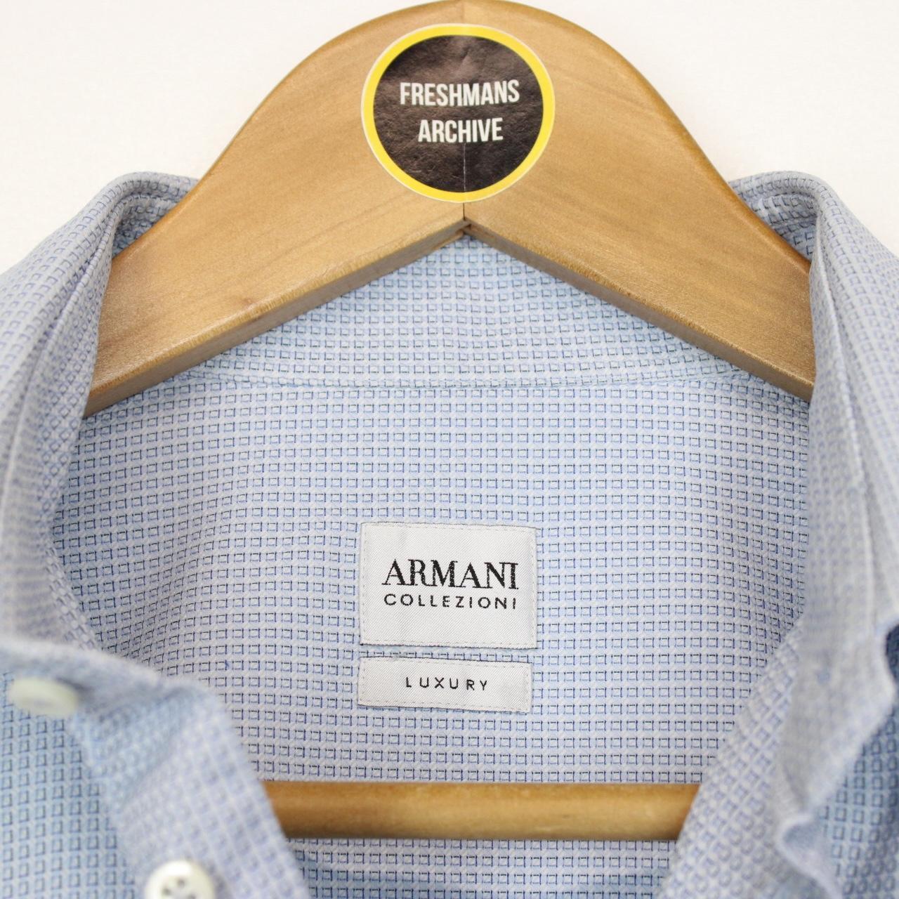 Armani Collezioni Blue and White Long Sleeve Formal Shirt