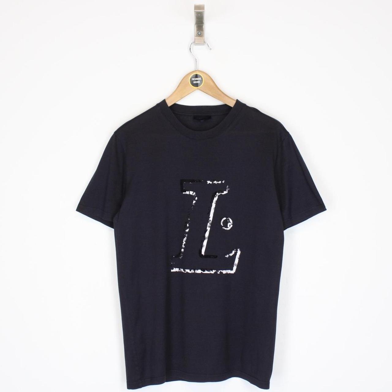 Lanvin Navy Blue and White Logo Print Short Sleeve T-Shirt