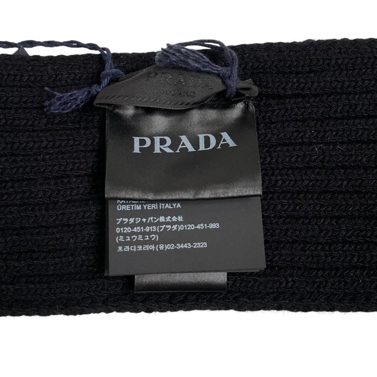 Prada Black and White Cashmere Wool Knit Logo Scarf