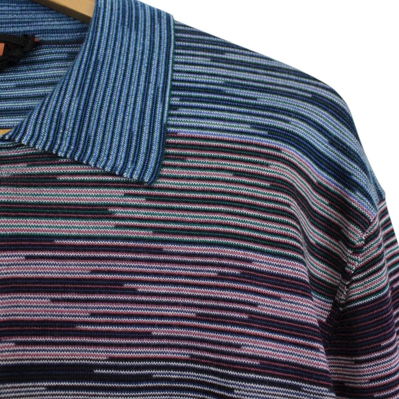 Missoni Multicoloured Striped Long Sleeve Fine Knit Wool Polo Shirt